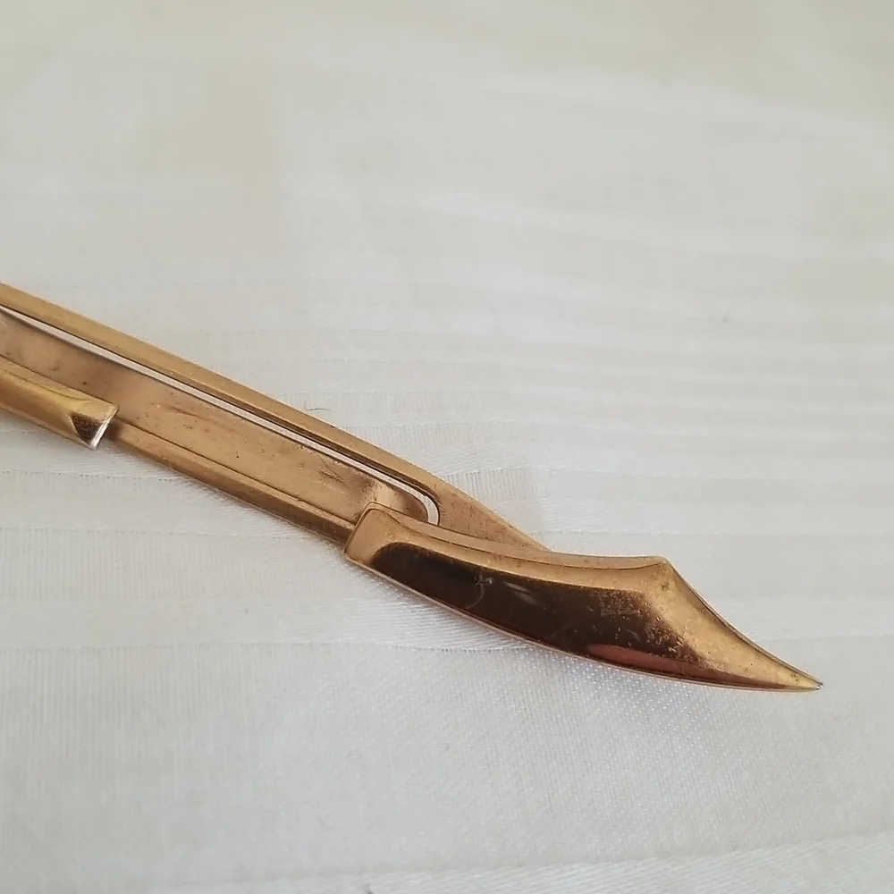 Vintage Swank Sword Tie Bar Clip Gold Mother of Pearl Handle